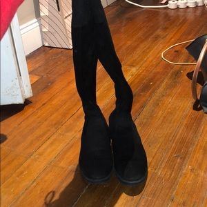 No heel over the knee all black suade booties
